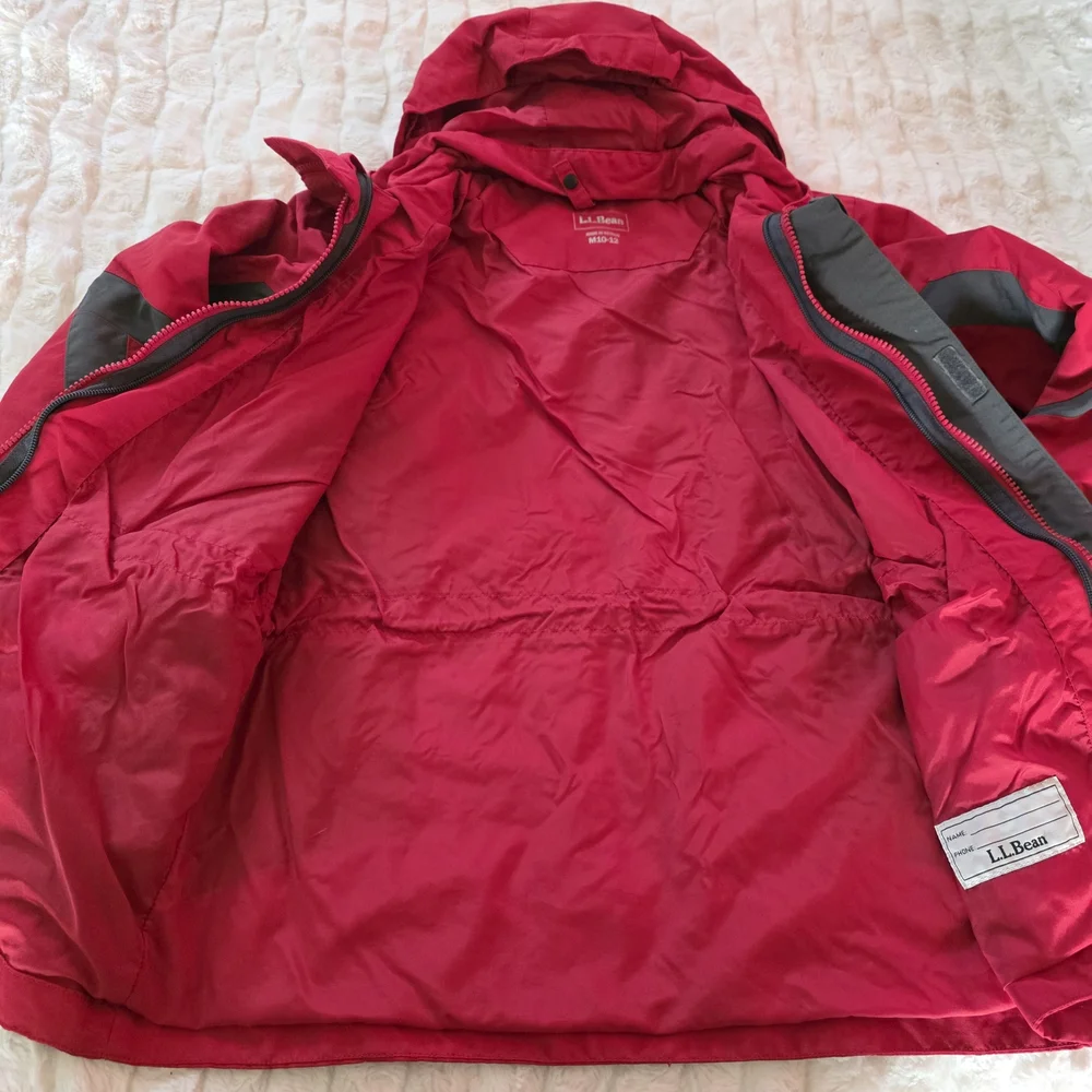 L.L. Bean Kids Red and Gray Hooded Puffer‎ Jacket